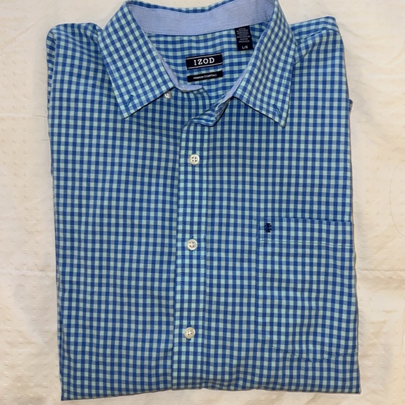 IZOD Mens Blue Gingham Button Down Long Sleeve Shirt L - Picture 2 of 5